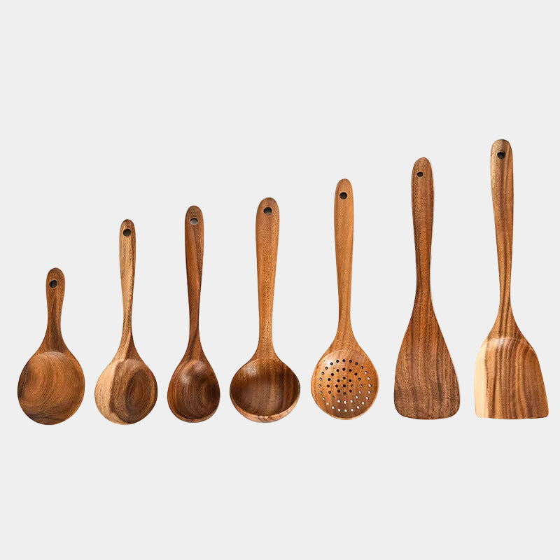 Teak Natural Wood Tableware Spoon Ladle Turner Rice Colander Soup Skimmer Cooking Tool Sets Spoon Scoop Kitchen Tools Gadgets